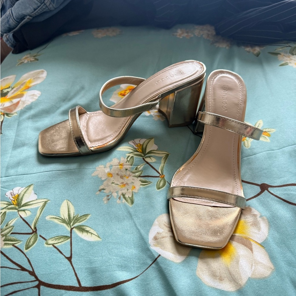 BAMBOO Metallic Gold Heeled Sandals